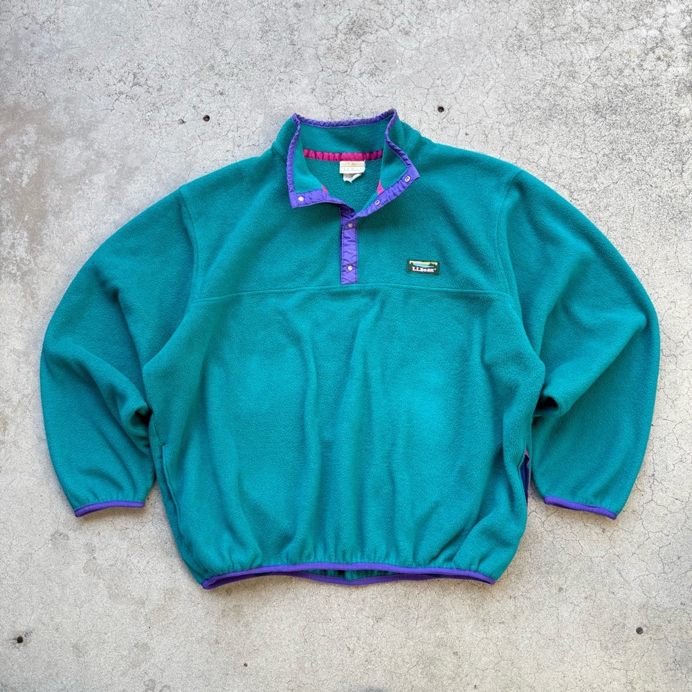 Vintage 90’s LL Bean Snap On Fleece Pullover Sweater - Picture 2 of 11